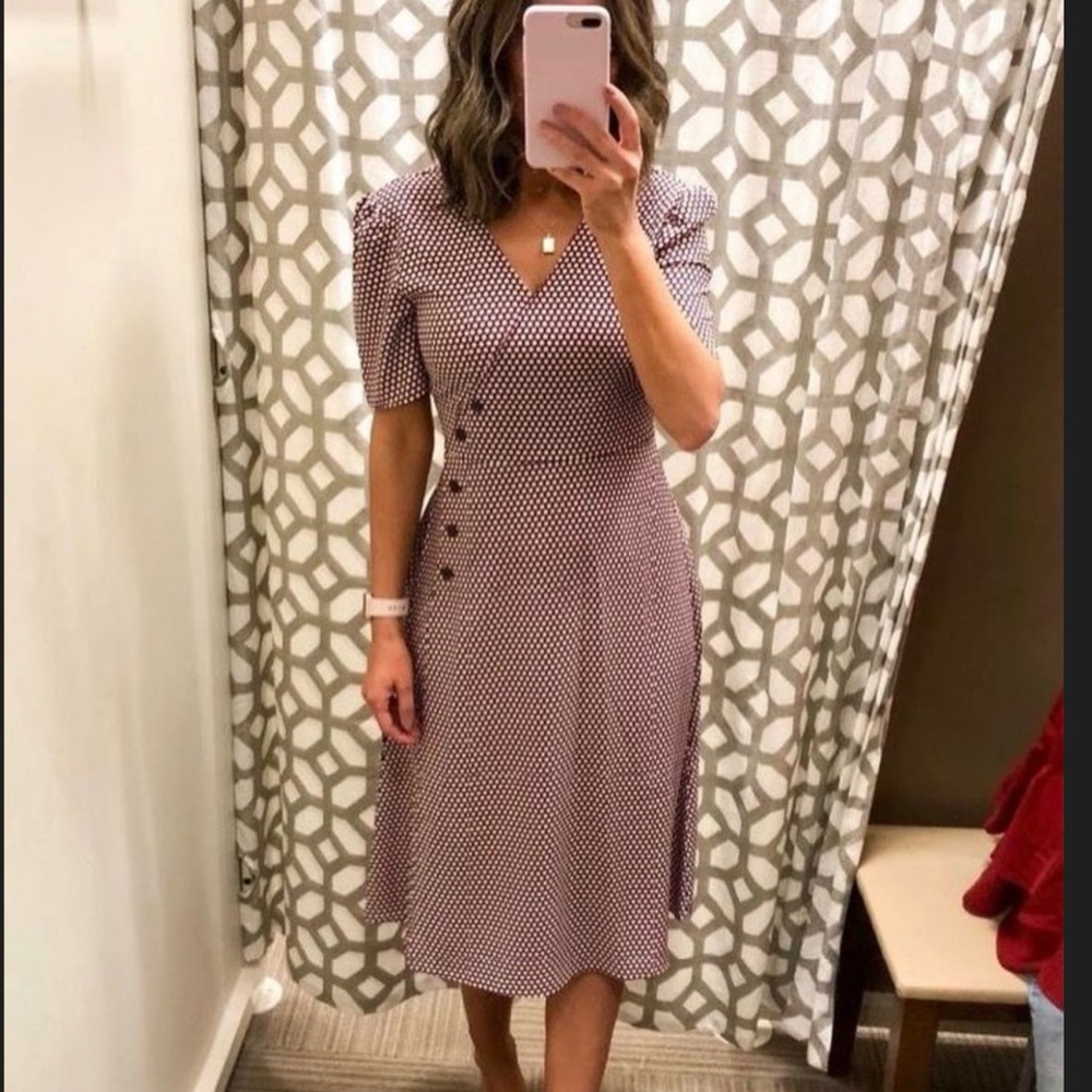 Ann Taylor Burgundy Polka Dot High Low Dress